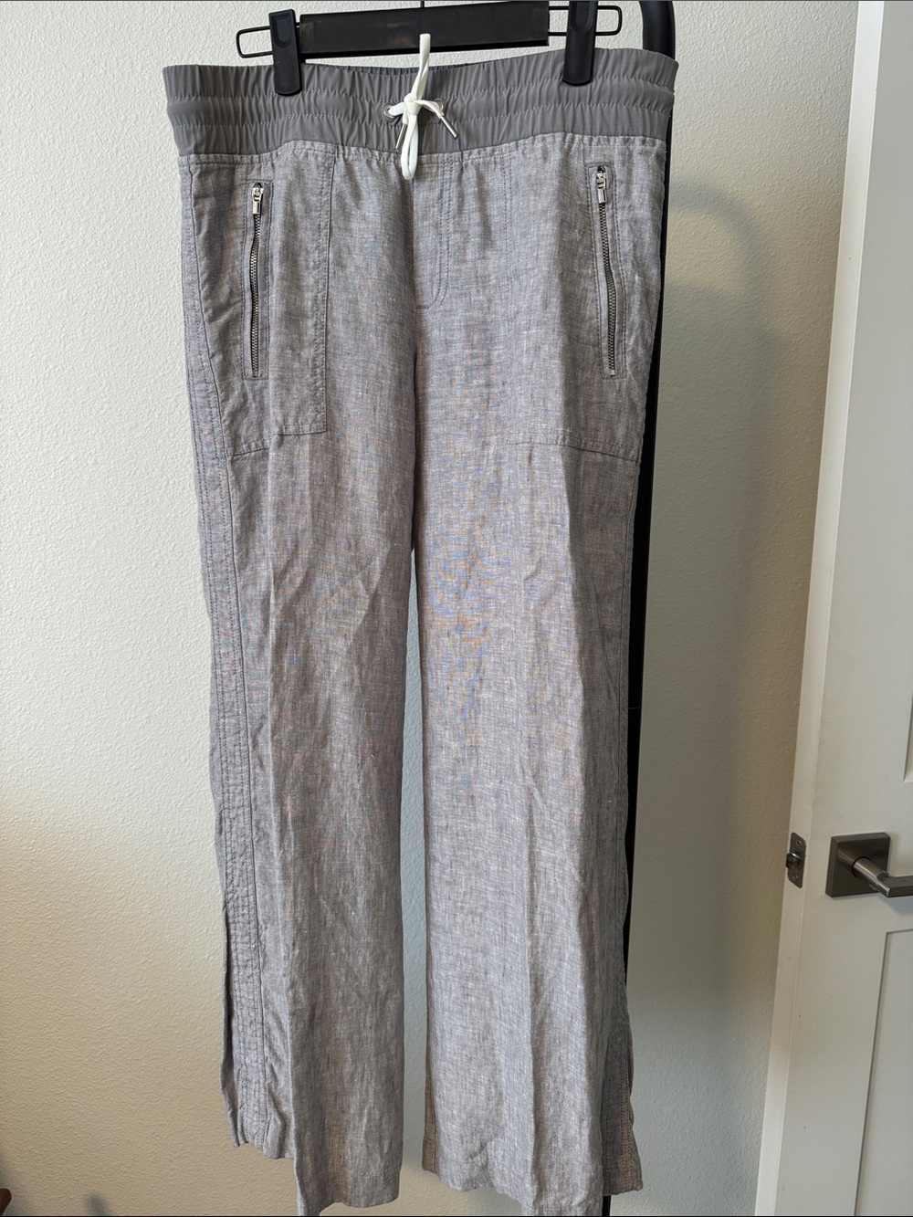 Athleta Cabo wide leg linen blend  Gray Drawstring Pants size 6